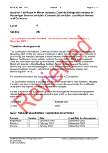 National Certificate in Motor Industry (Coachbuilding) with strands in