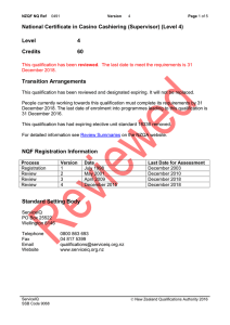 National Certificate in Casino Cashiering (Supervisor) (Level 4) Level 4 Credits