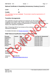 National Certificate in Hospitality (Introductory Cookery) (Level 2) Level 2 Credits