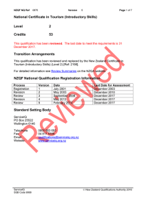 National Certificate in Tourism (Introductory Skills) Level 2 Credits