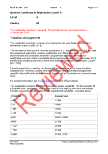 National Certificate in Distribution (Level 4) Level 4 Credits