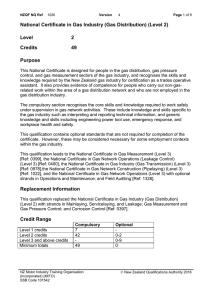 National Certificate in Gas Industry (Gas Distribution) (Level 2) Level 2 Credits