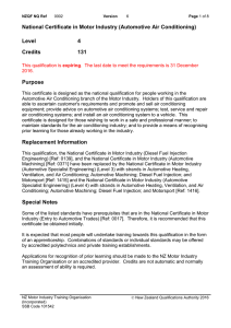 National Certificate in Motor Industry (Automotive Air Conditioning) Level 4 Credits