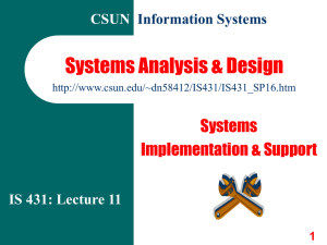 Systems Analysis &amp; Design Systems Implementation &amp; Support CSUN