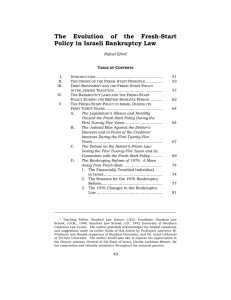 The Evolution of the Fresh-Start Policy in Israeli Bankruptcy Law, 32 Vanderbilt Journal ofTransnational Law 49 (1999)