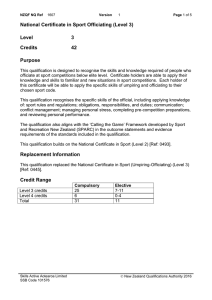 National Certificate in Sport Officiating (Level 3) Level 3 Credits