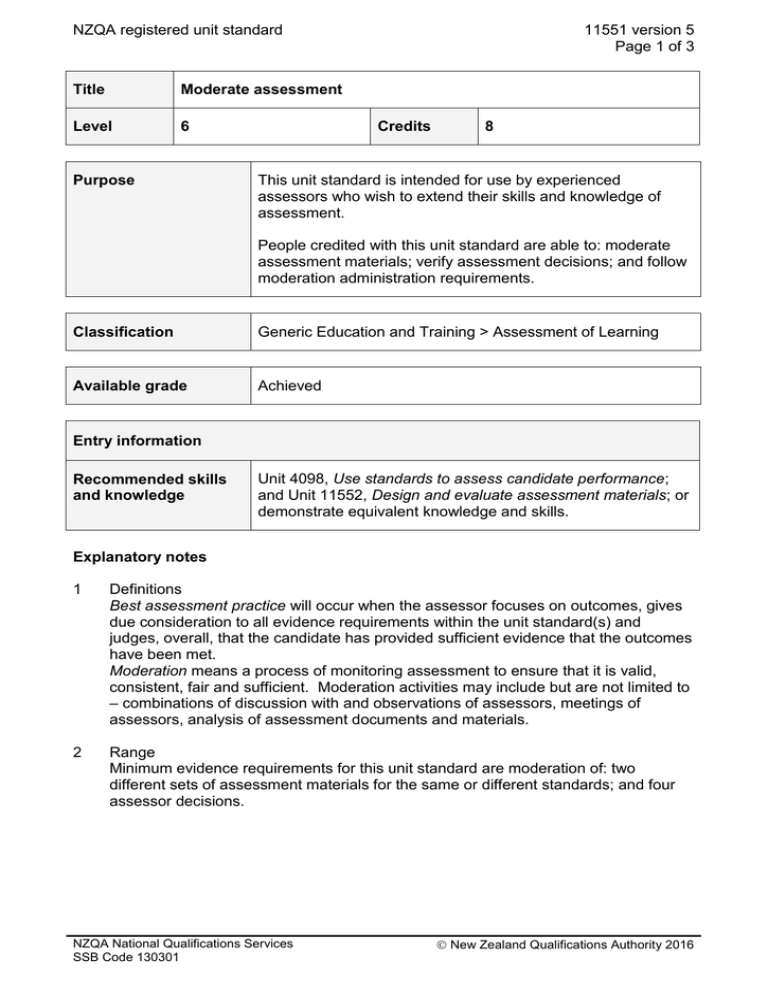 NZQA registered unit standard 11551 version 5 Page 1 of 3