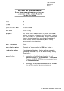 AUTOMOTIVE ADMINISTRATION Describe an apprenticeship employment agreement for the automotive and related industries
