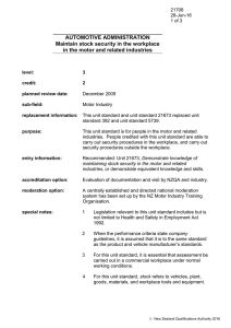 AUTOMOTIVE ADMINISTRATION Maintain stock security in the workplace