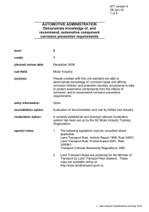 AUTOMOTIVE ADMINISTRATION Demonstrate knowledge of, and recommend, automotive component corrosion prevention requirements