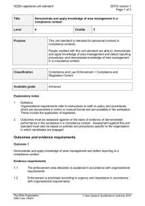 NZQA registered unit standard 26703 version 1  Page 1 of 3