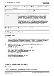 NZQA registered unit standard 6748 version 4  Page 1 of 4