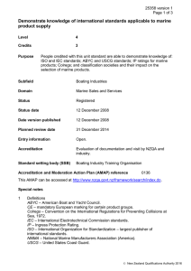 Demonstrate knowledge of international standards applicable to marine product supply