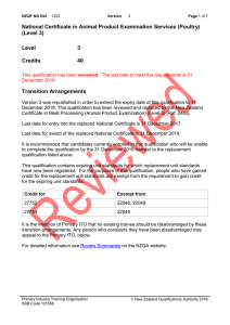 National Certificate in Animal Product Examination Services (Poultry) (Level 3) Level 3