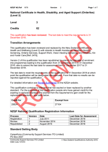 National Certificate in Health, Disability, and Aged Support (Orderlies) (Level 3) Level 3