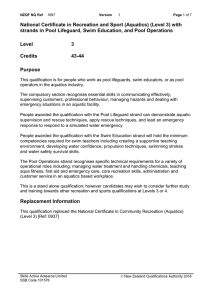 National Certificate in Recreation and Sport (Aquatics) (Level 3) with