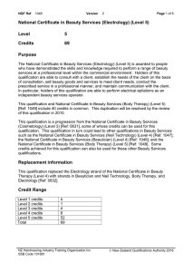 National Certificate in Beauty Services (Electrology) (Level 5) Level 5 Credits