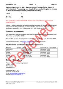 National Certificate in Dairy Manufacturing (Process Skills) (Level 3)