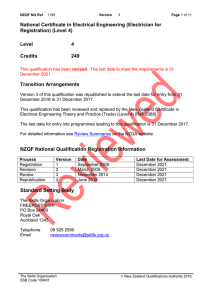 National Certificate in Electrical Engineering (Electrician for Registration) (Level 4) Level 4