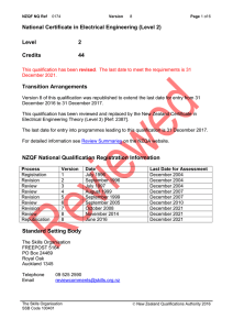 National Certificate in Electrical Engineering (Level 2) Level 2 Credits