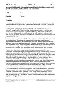 National Certificate in Electricity Supply (Distribution Faultman) (Level