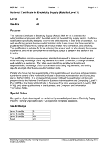 National Certificate in Electricity Supply (Retail) (Level 3) Level 3 Credits