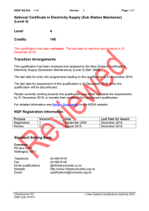 National Certificate in Electricity Supply (Sub Station Maintainer) (Level 4) Level 4