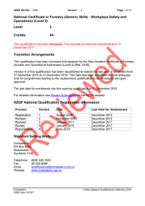 National Certificate in Forestry (Generic Skills - Workplace Safety and Level 2