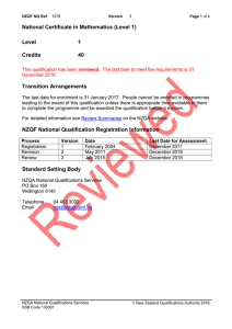 National Certificate in Mathematics (Level 1) Level 1 Credits