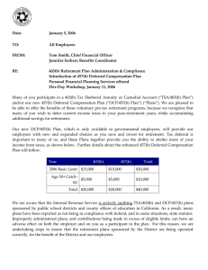 District Announcement of New 403(b) Plan Administrator; Introduction of New 457(b) Plan