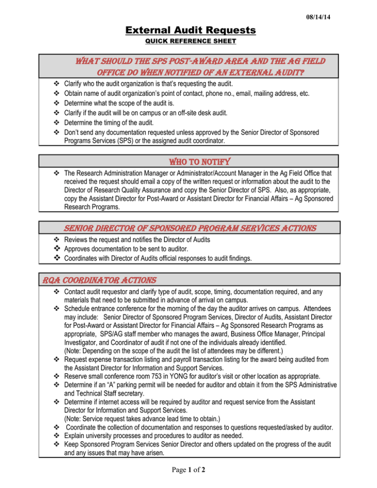 Guide For Response To External Audits