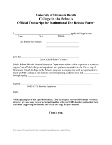 College in the Schools Official Transcript for Institutional Use Release Form*