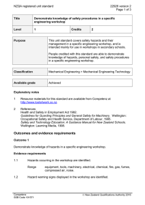 NZQA registered unit standard 22926 version 2  Page 1 of 3