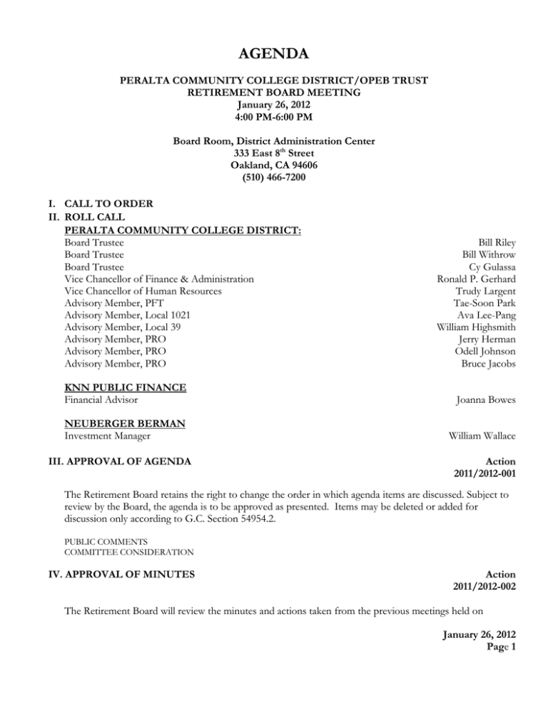 49 Retirement Board Agenda January 26 2012