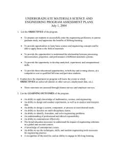 UNDERGRADUATE MATERIALS SCIENCE AND ENGINEERING PROGRAM ASSESSMENT PLANS July 1, 2004