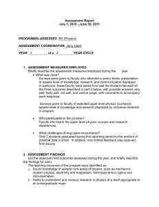 Assessment Report July 1, 2010 - June 30, 2011 PROGRAM(S) ASSESSED ASSESSMENT COORDINATOR