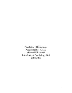 Psychology Department Assessment of Area 3 General Education Introductory Psychology 105