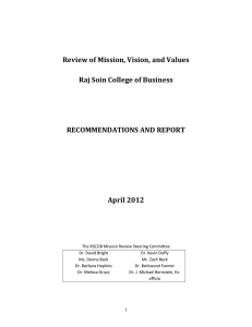 AACSB - Maintenance Plan Reports - 2016 Visit - Recommendations and Report on Vision Mission Values - April2012