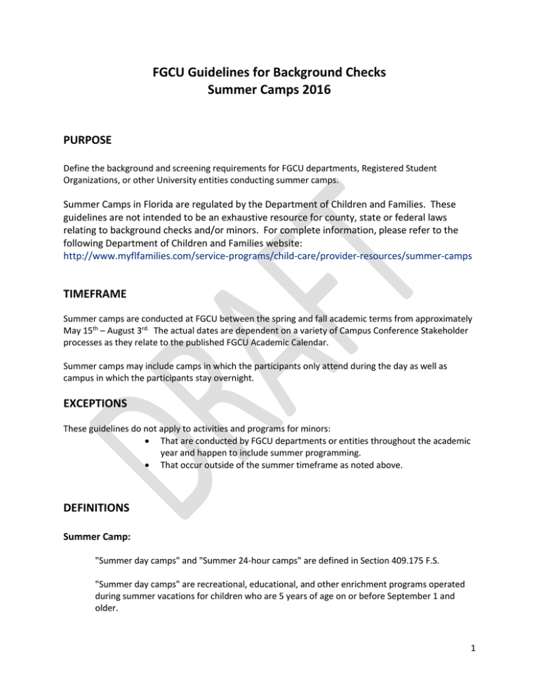 Fgcu Academic Calendar Fall 2022 Fgcu Guidelines For Background Checks Summer Camps 2016 Purpose