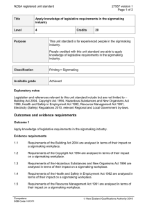 NZQA registered unit standard 27587 version 1  Page 1 of 2