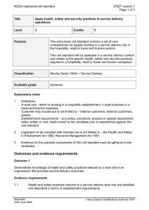 NZQA registered unit standard 27927 version 1  Page 1 of 3