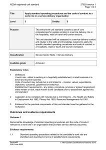 NZQA registered unit standard 27929 version 1  Page 1 of 3