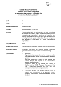 WOOD MANUFACTURING Analyse business management structures and processes applied in the