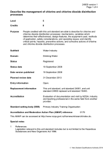 Describe the management of chlorine and chlorine dioxide disinfection processes