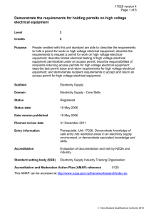 Demonstrate the requirements for holding permits on high voltage electrical equipment