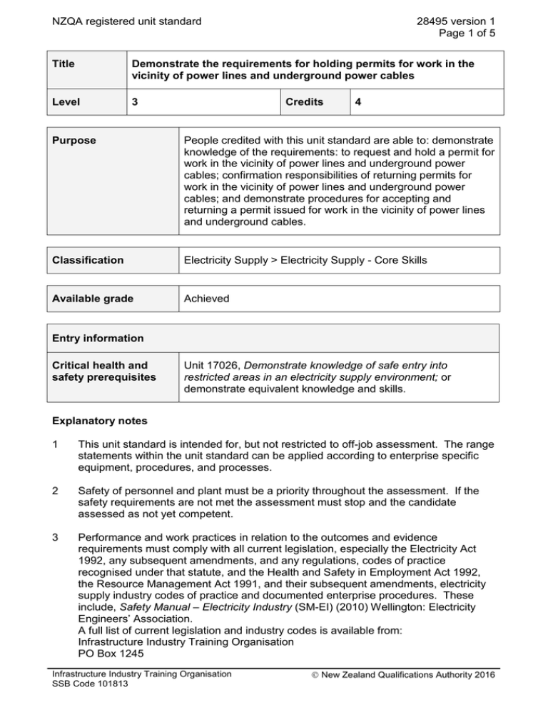 NZQA registered unit standard 28495 version 1 Page 1 of 5