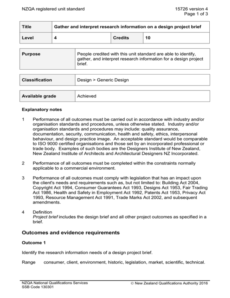 NZQA registered unit standard 15726 version 4 Page 1 of 3