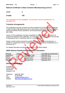 National Certificate in Glass Container Manufacturing (Level 4) Level 4 Credits