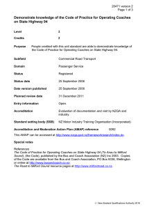 Demonstrate knowledge of the Code of Practice for Operating Coaches
