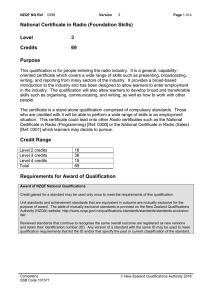 National Certificate in Radio (Foundation Skills) Level 3 Credits